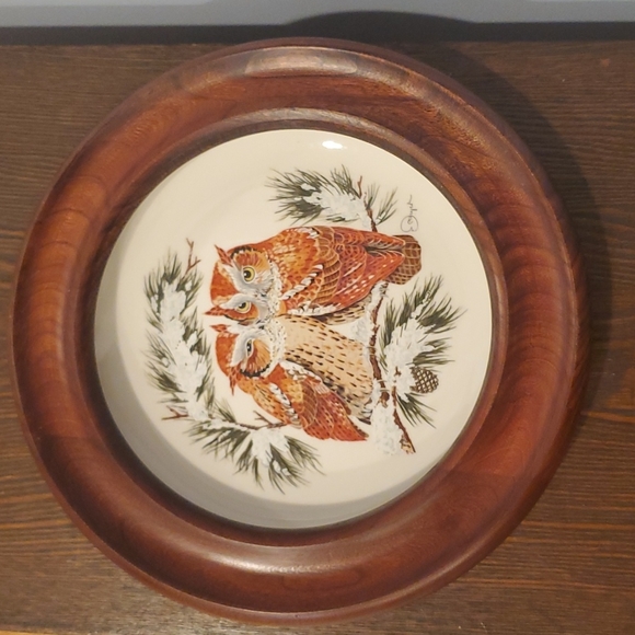 Vintage 1978 Gunther Granget Owls Framed Collector Plate Warmth #1330 - Picture 3 of 5